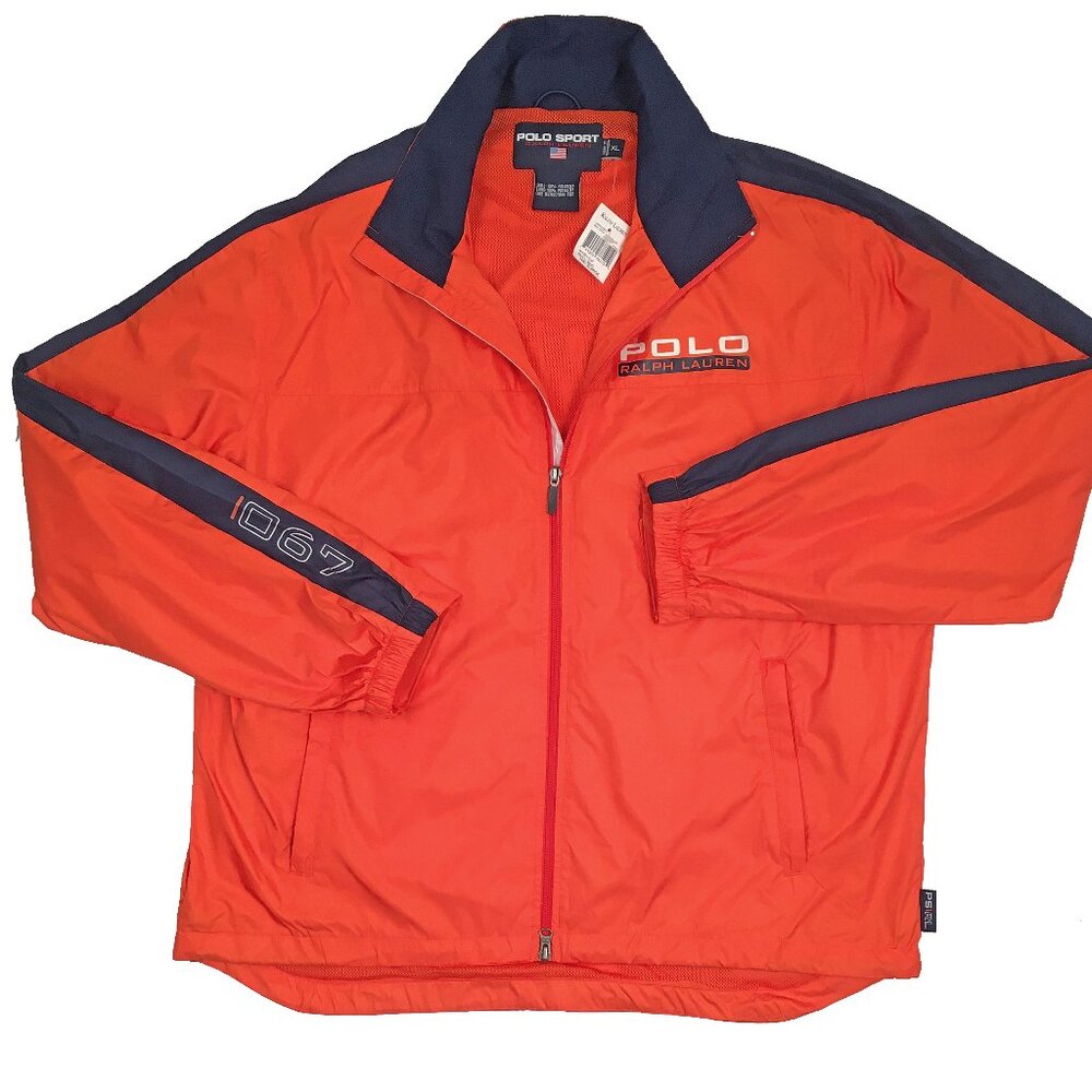 NEW Vintage Polo Sport Ralph Lauren Windbreaker Jacket! XL Orange Lightweight
